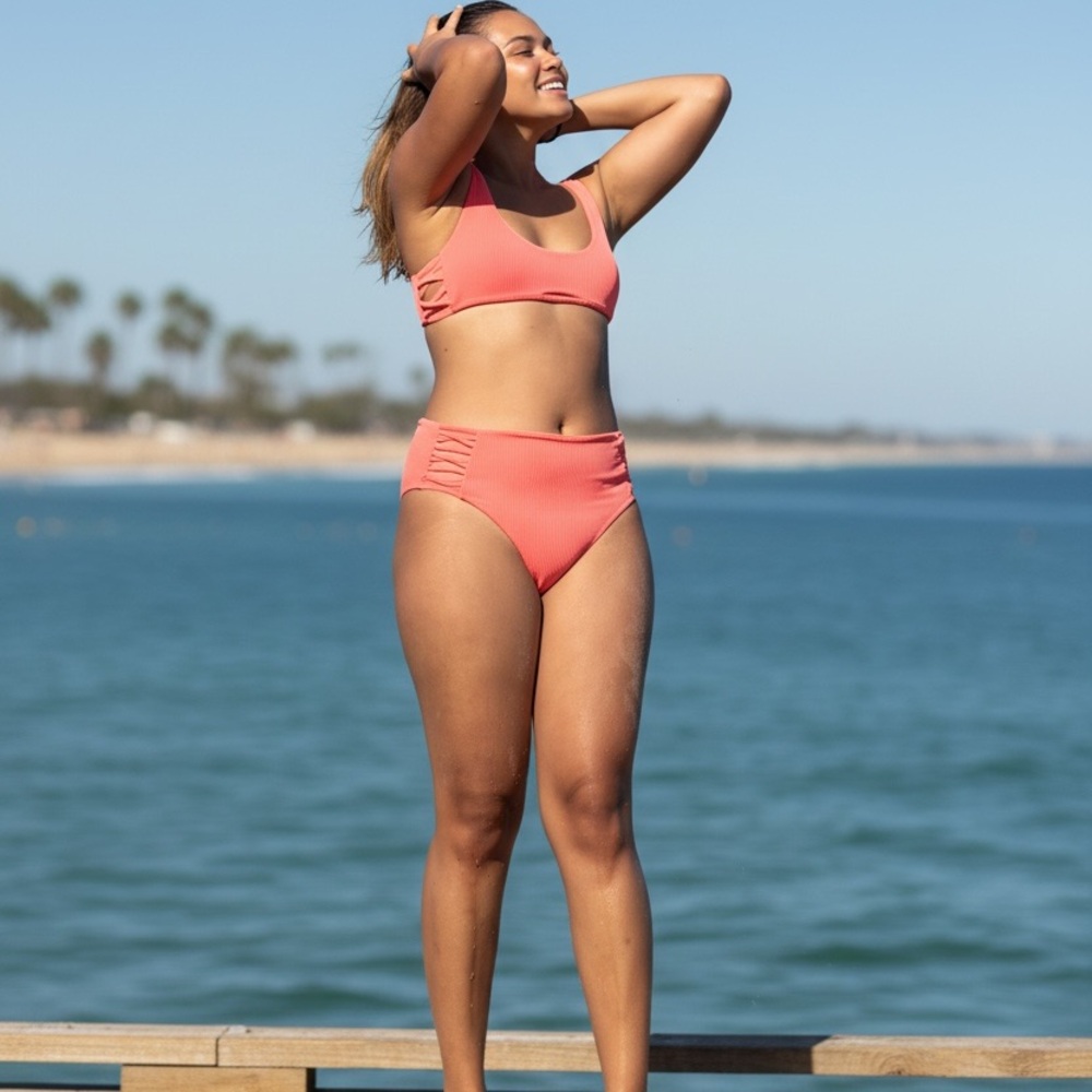 Coral High-Waisted Bikini Set